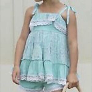 Well dressed wolf Wildling Bali blue batik matching top and bloomers set nwt